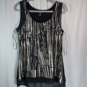 Anna womens top shiny gold tank, size large in black with gold